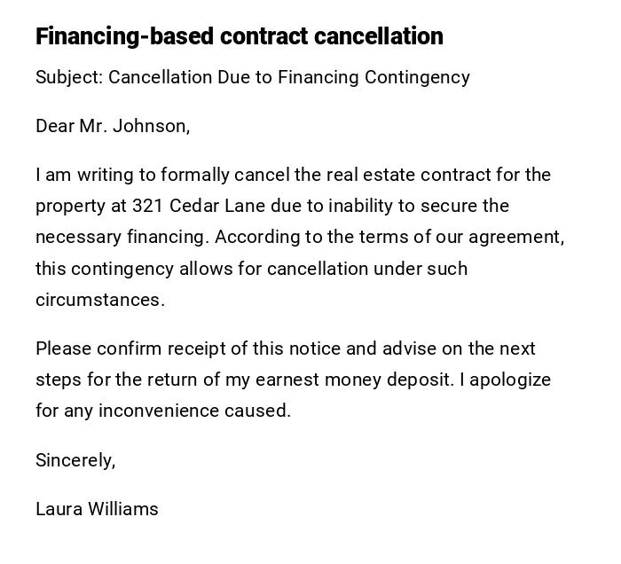 Financing-based contract cancellation
