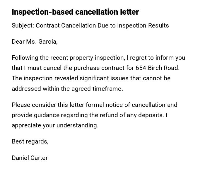 Inspection-based cancellation letter