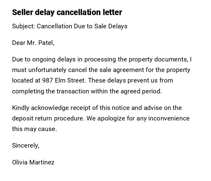 Seller delay cancellation letter