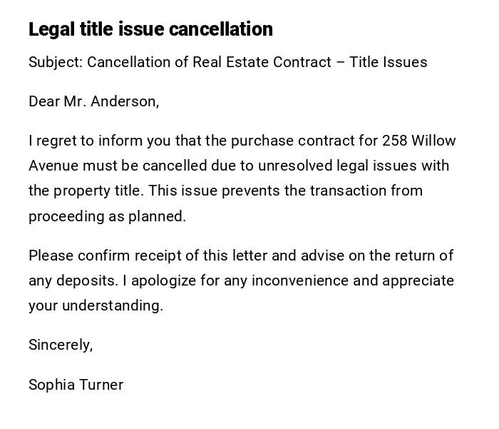 Legal title issue cancellation