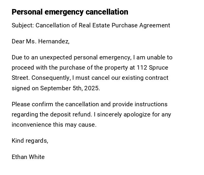 Personal emergency cancellation