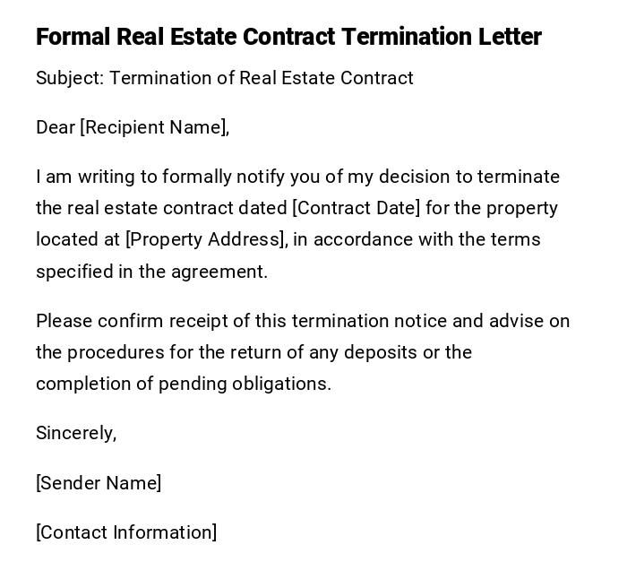 Formal Real Estate Contract Termination Letter Formal Real Estate Contract Termination Letter