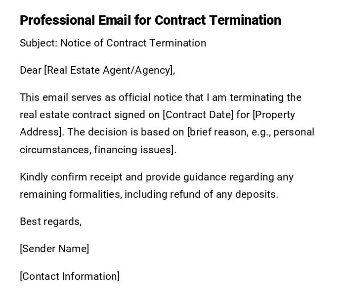 Professional Email for Contract Termination Professional Email for Contract Termination