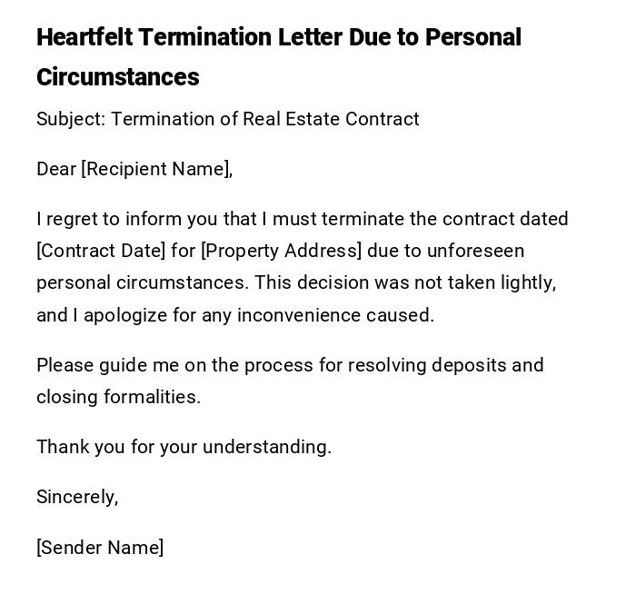 Heartfelt Termination Letter Due to Personal Circumstances Heartfelt Termination Letter Due to Personal Circumstances