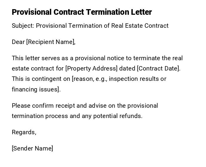 Provisional Contract Termination Letter Provisional Contract Termination Letter