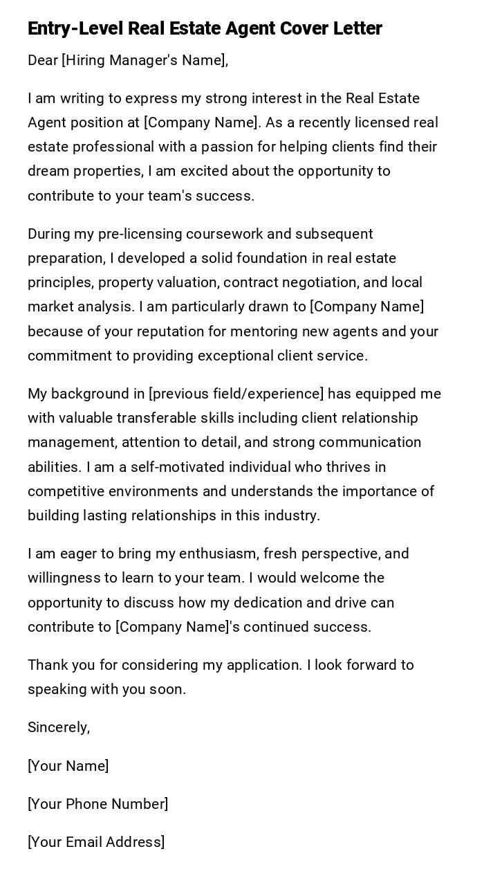 Entry-Level Real Estate Agent Cover Letter Entry-Level Real Estate Agent Cover Letter