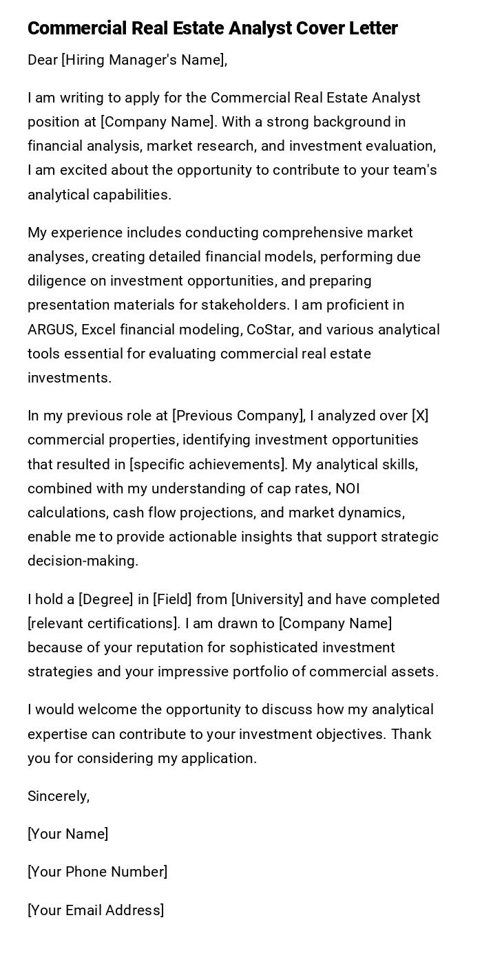 Commercial Real Estate Analyst Cover Letter Commercial Real Estate Analyst Cover Letter