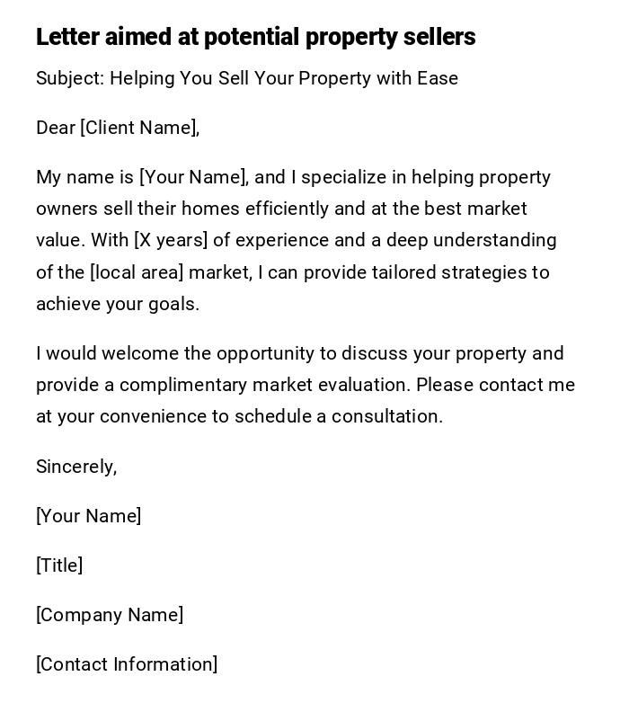 Letter aimed at potential property sellers Letter aimed at potential property sellers