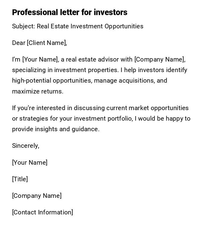 Professional letter for investors Professional letter for investors