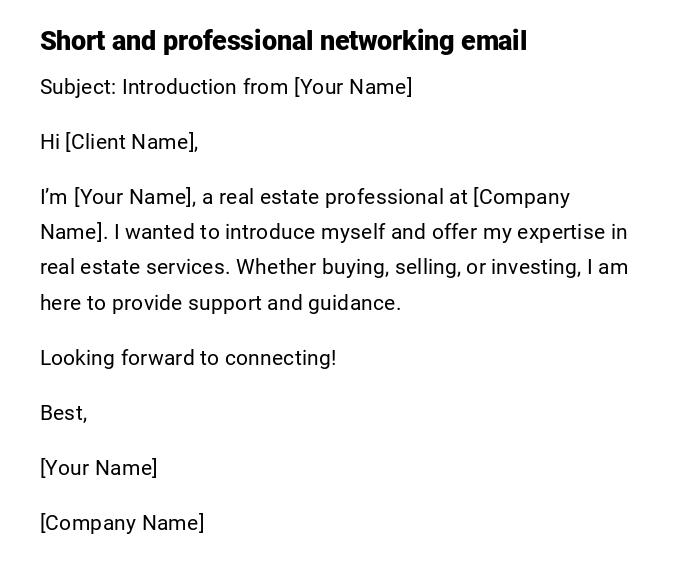 Short and professional networking email Short and professional networking email
