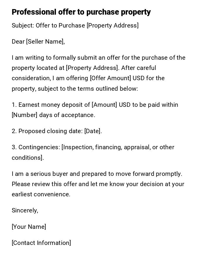 Professional offer to purchase property Professional offer to purchase property