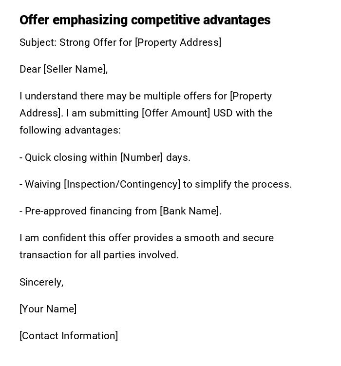 Offer emphasizing competitive advantages Offer emphasizing competitive advantages