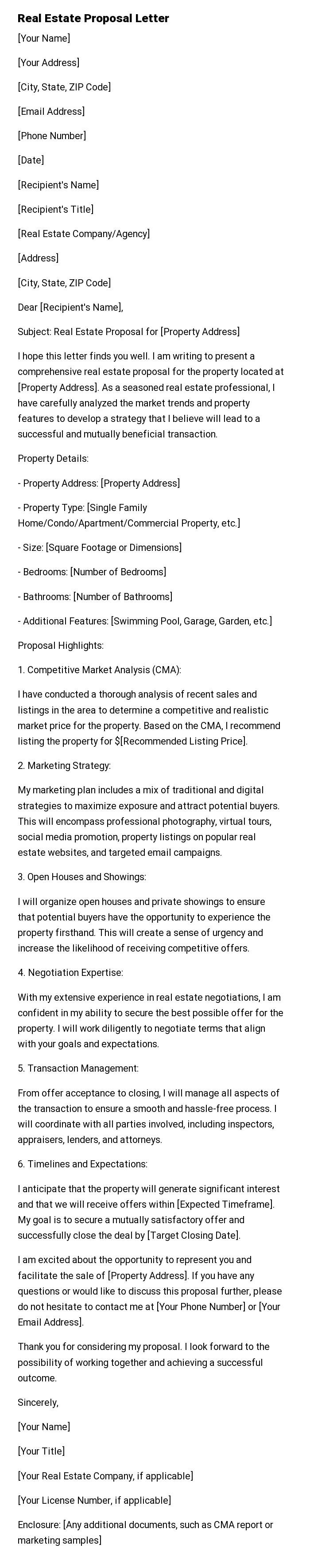 Real Estate Proposal Letter