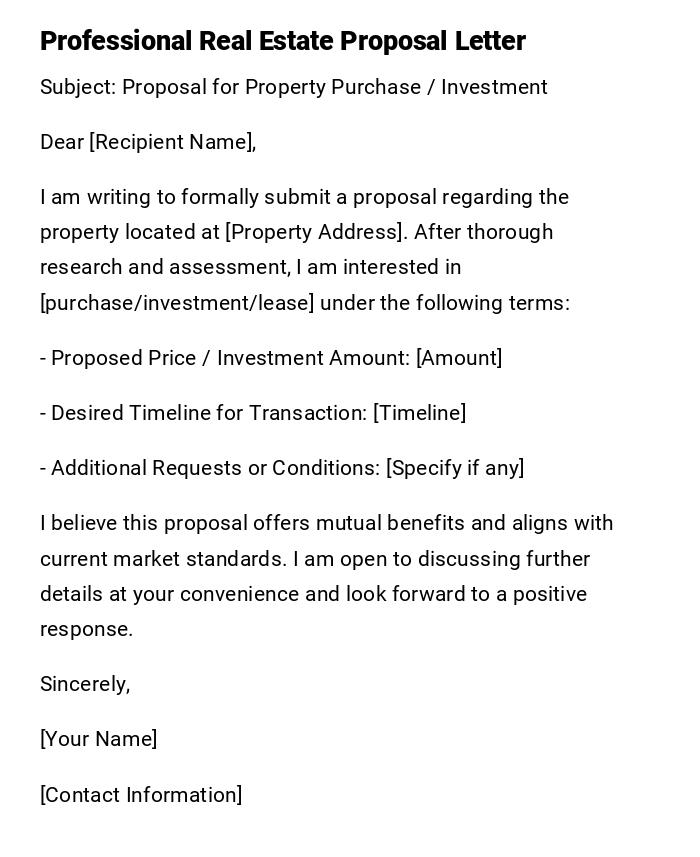 Professional Real Estate Proposal Letter Professional Real Estate Proposal Letter