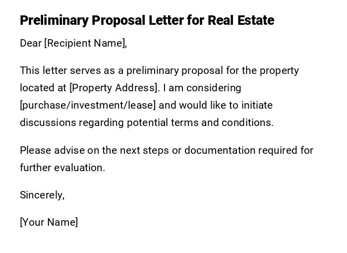 Preliminary Proposal Letter for Real Estate Preliminary Proposal Letter for Real Estate