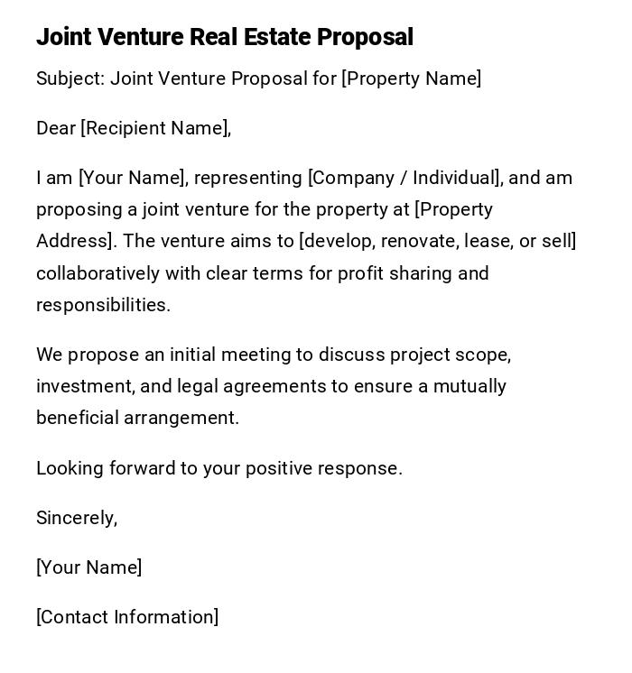 Joint Venture Real Estate Proposal Joint Venture Real Estate Proposal