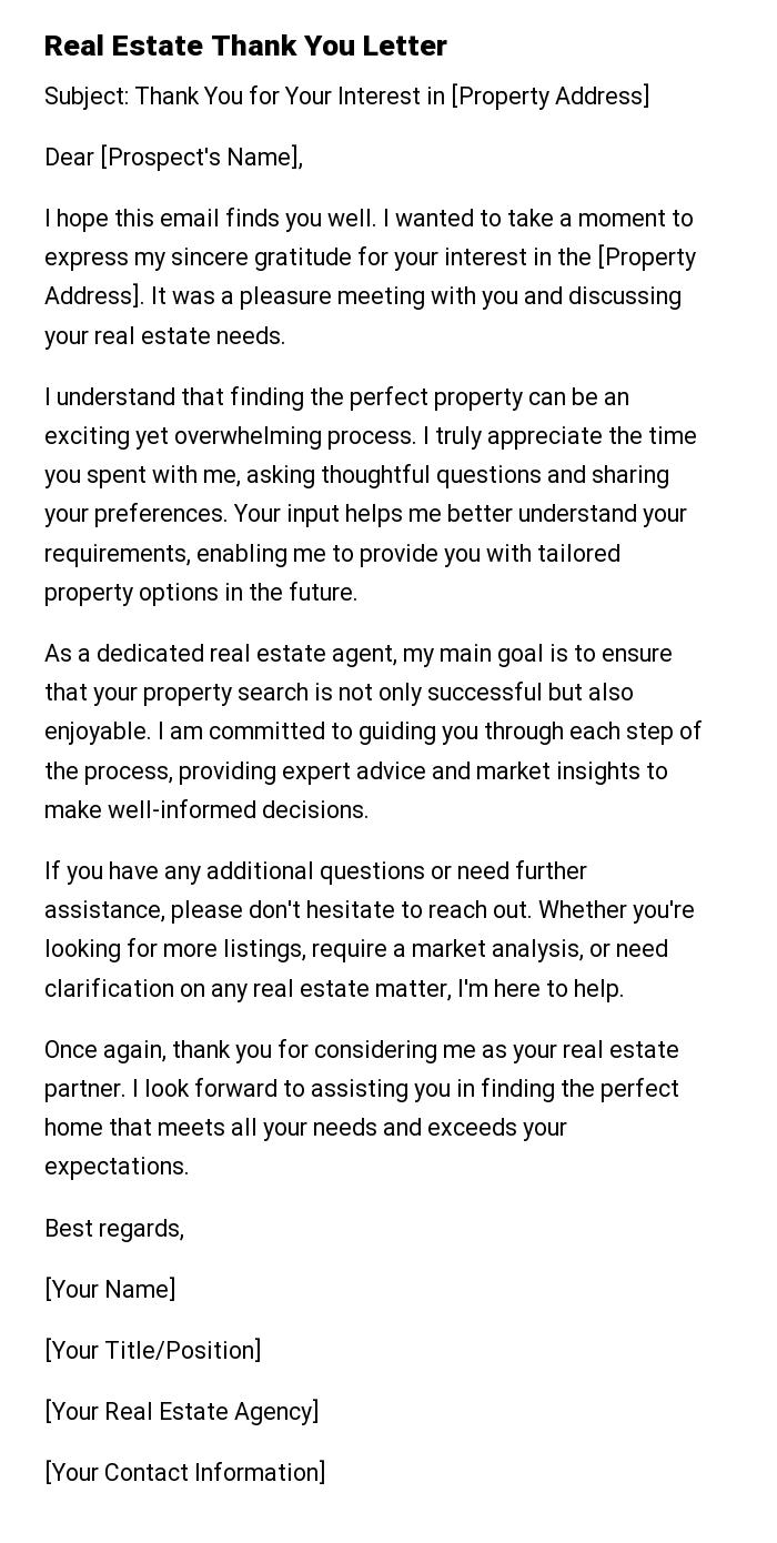 Real Estate Thank You Letter