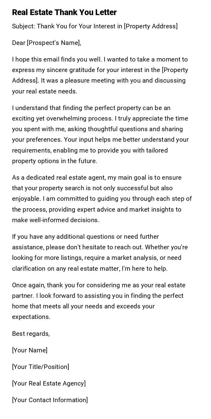 Real Estate Thank You Letter