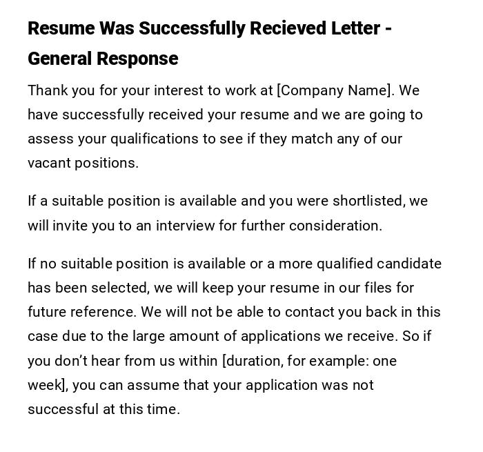 Resume Was Successfully Recieved Letter - General Response