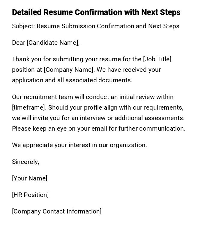 Detailed Resume Confirmation with Next Steps