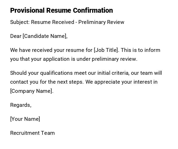 Provisional Resume Confirmation