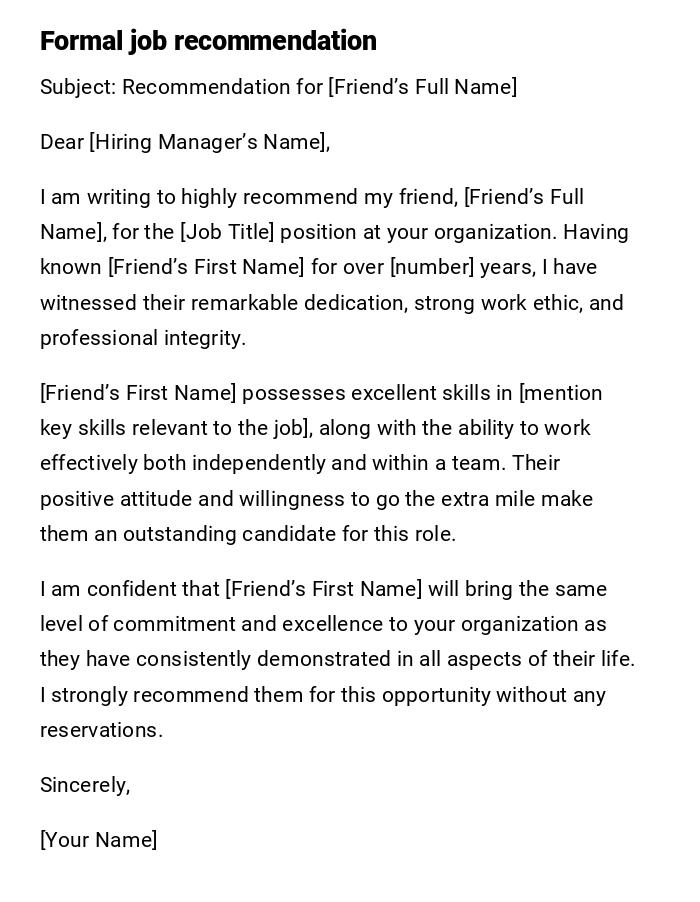 Formal job recommendation Formal job recommendation