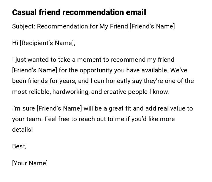 Casual friend recommendation email Casual friend recommendation email