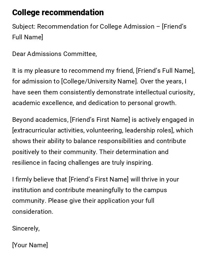 College recommendation College recommendation