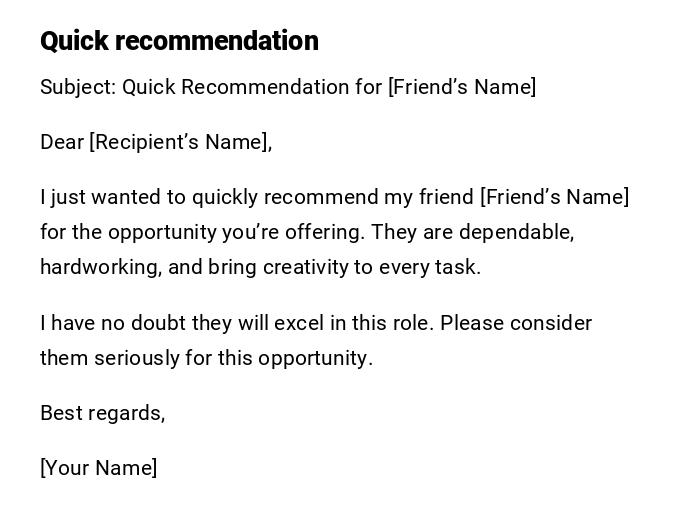 Quick recommendation Quick recommendation