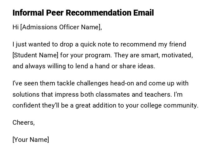 Informal Peer Recommendation Email Informal Peer Recommendation Email