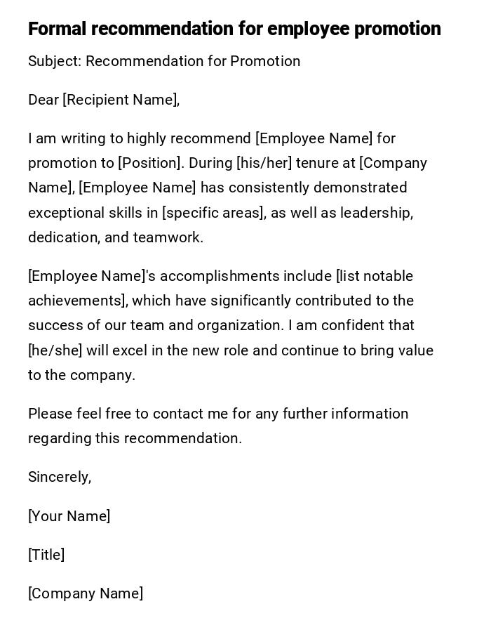 Formal recommendation for employee promotion Formal recommendation for employee promotion