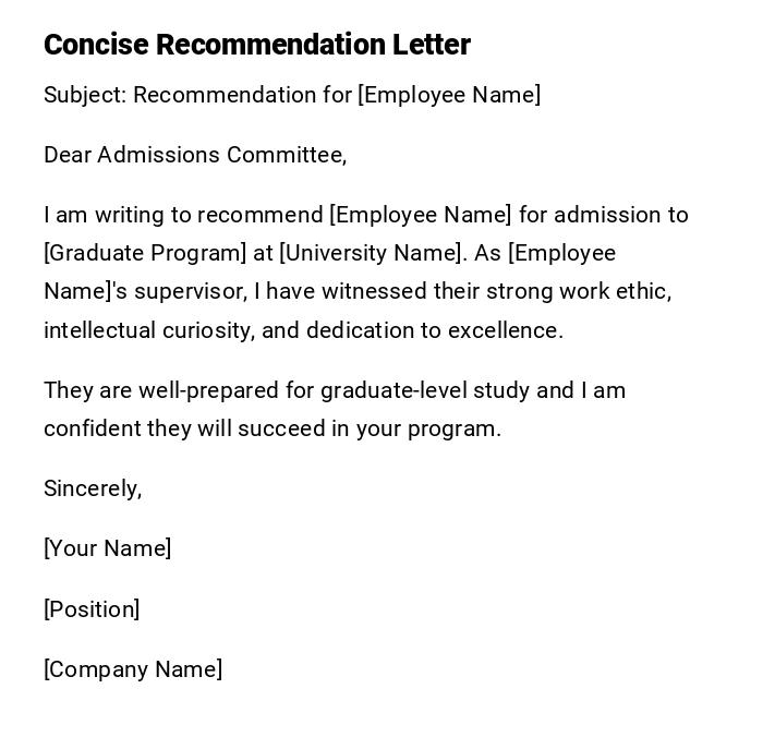 Concise Recommendation Letter Concise Recommendation Letter