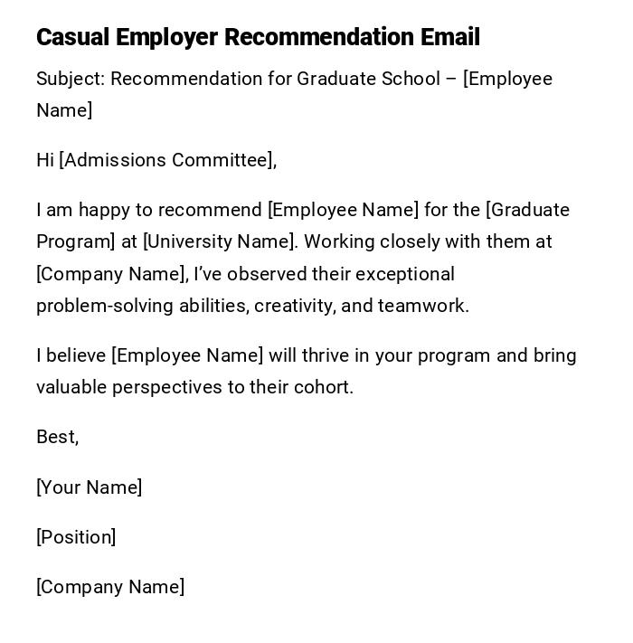 Casual Employer Recommendation Email Casual Employer Recommendation Email