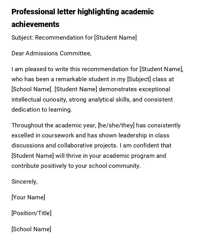 Professional letter highlighting academic achievements Professional letter highlighting academic achievements