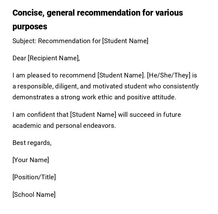 Concise, general recommendation for various purposes Concise, general recommendation for various purposes