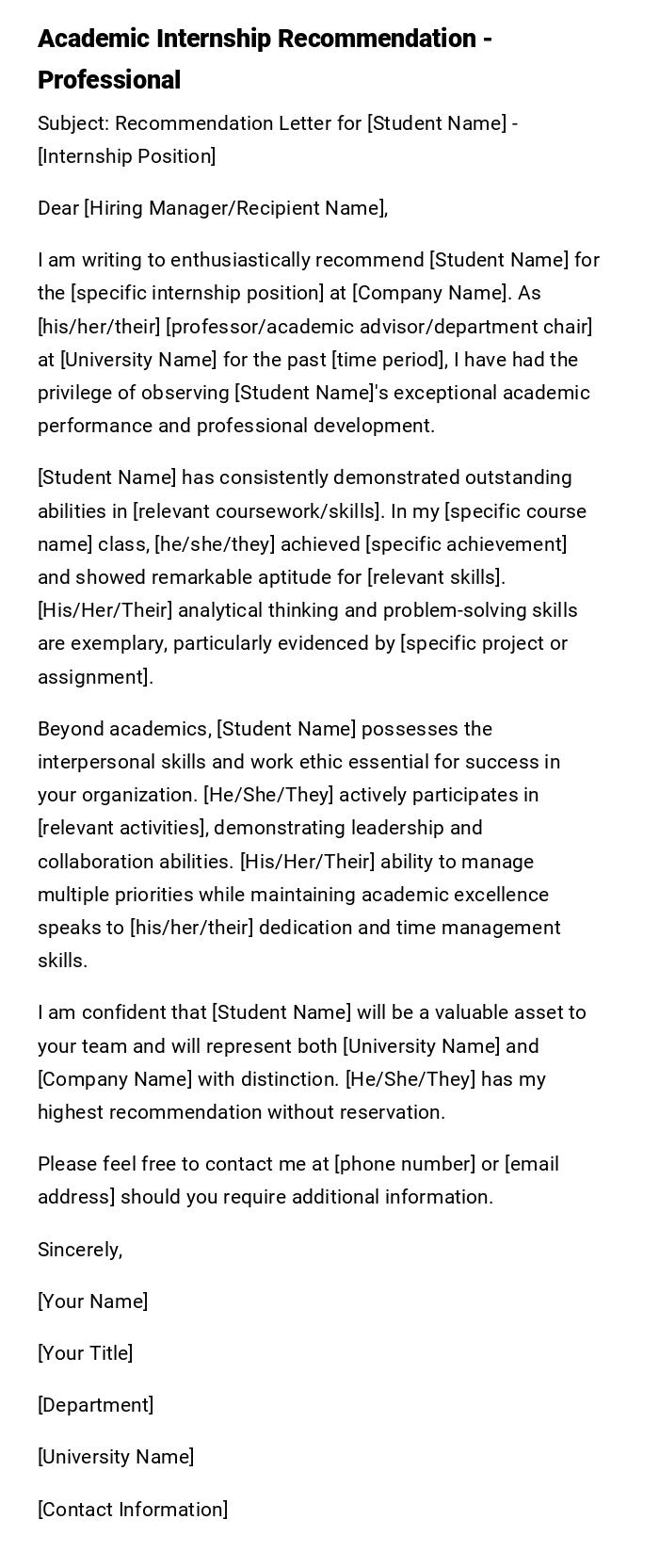 Academic Internship Recommendation - Professional Academic Internship Recommendation - Professional