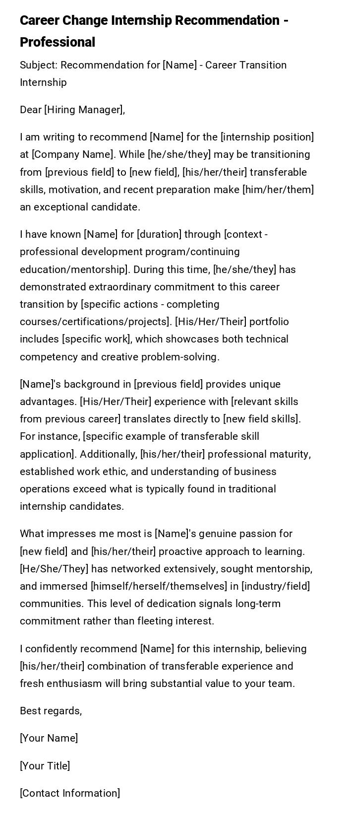 Career Change Internship Recommendation - Professional Career Change Internship Recommendation - Professional