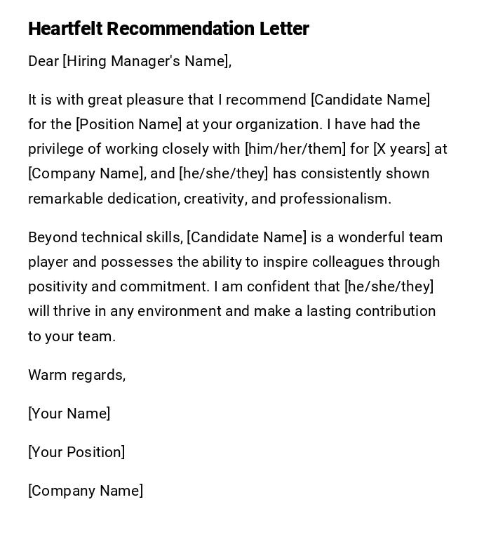 Heartfelt Recommendation Letter