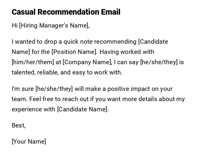 Casual Recommendation Email
