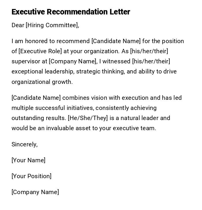 Executive Recommendation Letter