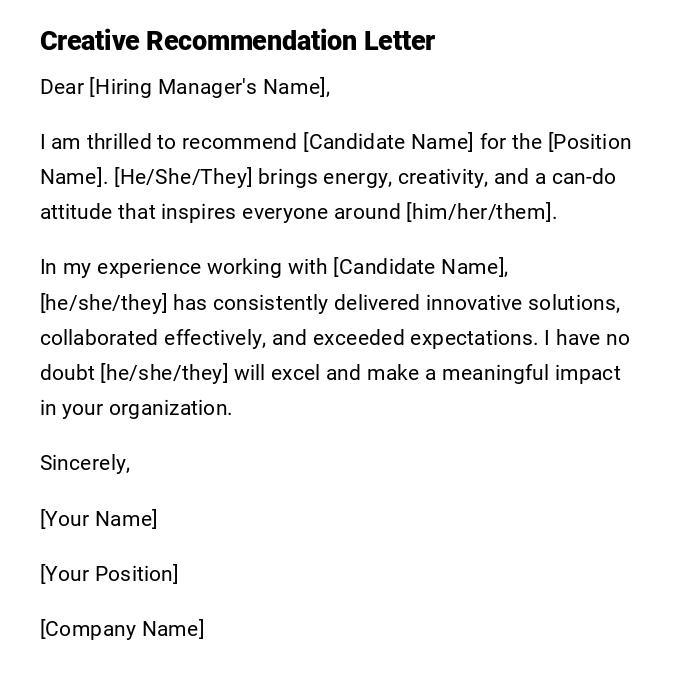 Creative Recommendation Letter