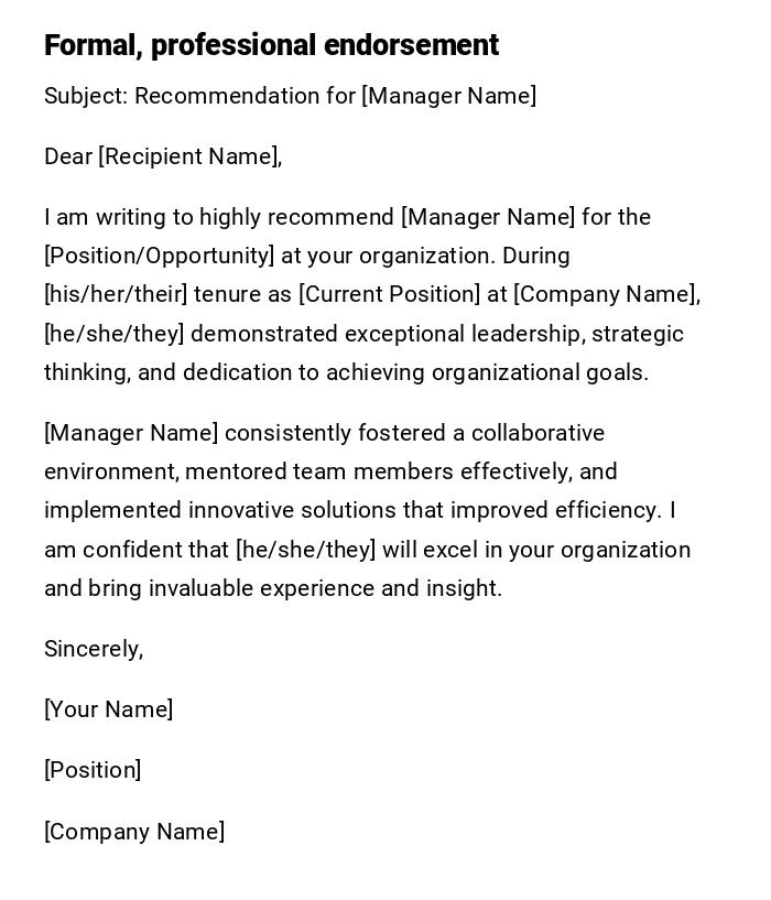 Formal, professional endorsement Formal, professional endorsement