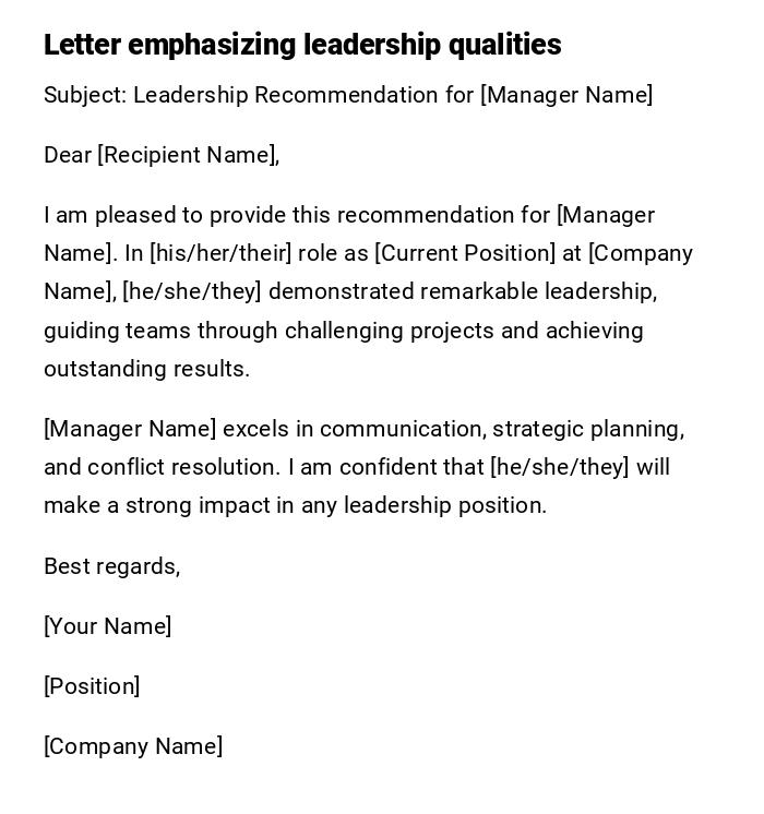 Letter emphasizing leadership qualities Letter emphasizing leadership qualities