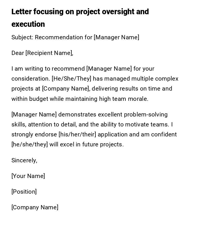 Letter focusing on project oversight and execution Letter focusing on project oversight and execution