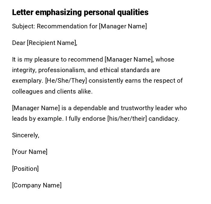 Letter emphasizing personal qualities Letter emphasizing personal qualities