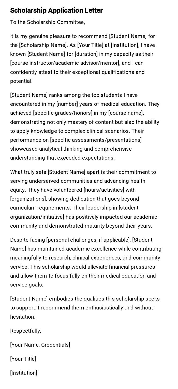 Scholarship Application Letter Scholarship Application Letter