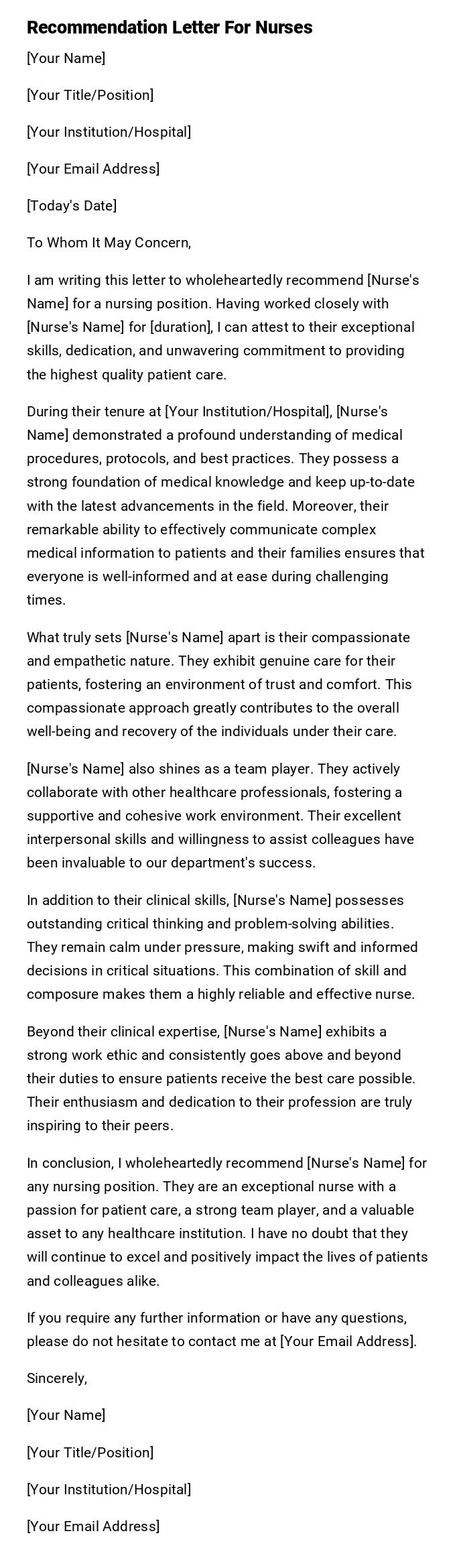 Recommendation Letter For Nurses Recommendation Letter For Nurses