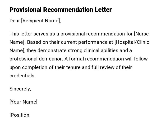 Provisional Recommendation Letter Provisional Recommendation Letter