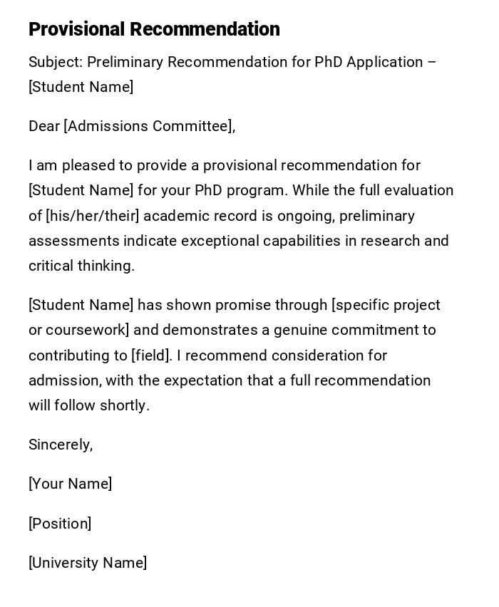 Provisional Recommendation