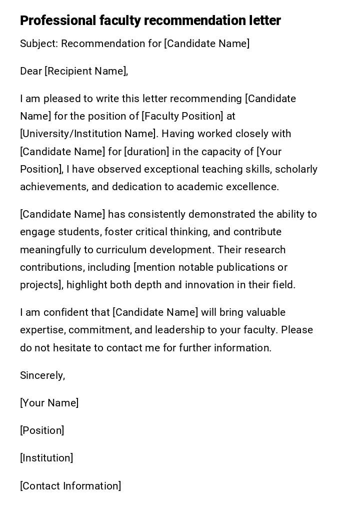 Professional faculty recommendation letter